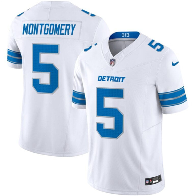 Men's Detroit Lions #5 David Montgomery White 2024 F.U.S.E. Vapor Limited Stitched Jersey