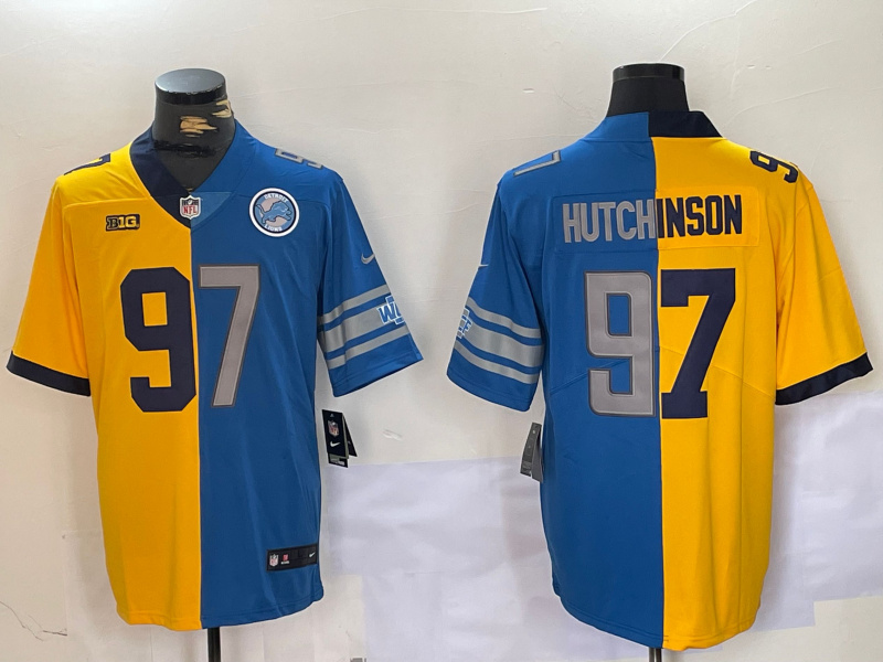 Men's Detroit Lions #97 Aidan Hutchinson Yellow Blue Split Vapor Limited Stitched Jersey