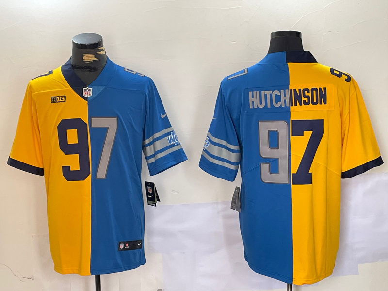 Men's Detroit Lions #97 Aidan Hutchinson Yellow Blue Split Vapor Limited Stitched Jerseys