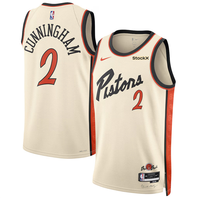 Men's Detroit Pistons #2 Cade Cunningham Cream 2024-25 City Edition Stitched Basketball Jersey