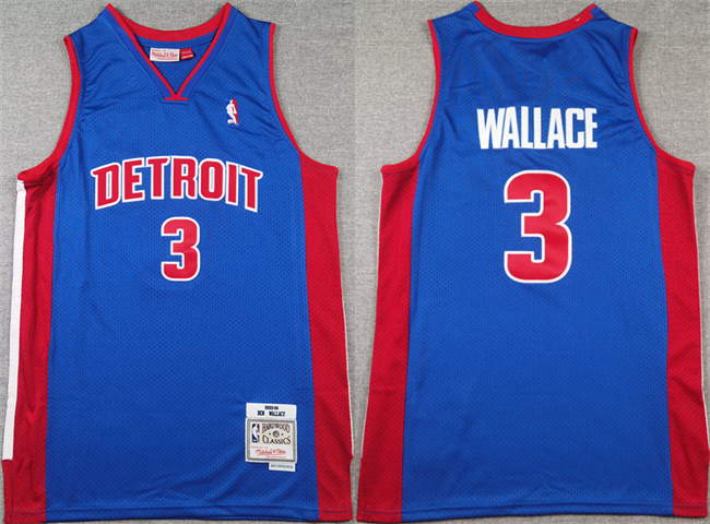 Men's Detroit Pistons #3 Ben Wallace Blue Throwback Stitched Jersey