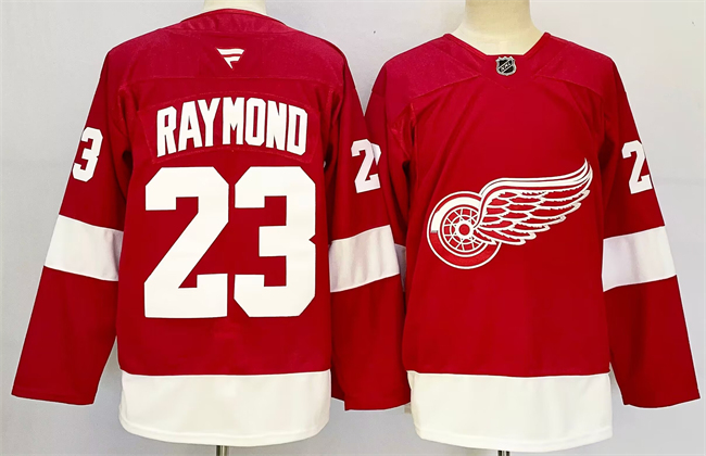 Men's Detroit Red Wings #23 Lucas Raymond Red 2024-25 Home Stitched Jersey