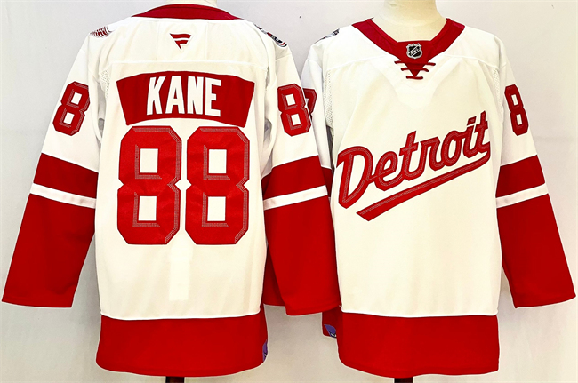 Men's Detroit Red Wings #88 Patrick Kane White Red 2024-25 Stitched Jersey