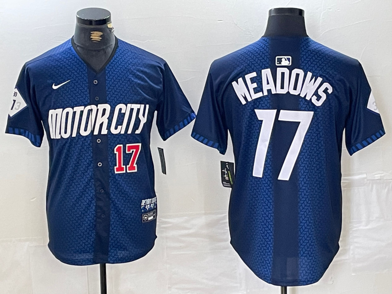 Men's Detroit Tigers #17 Parker Meadows Number Navy 2024 City Connect Cool Base Limited Stitched Jersey