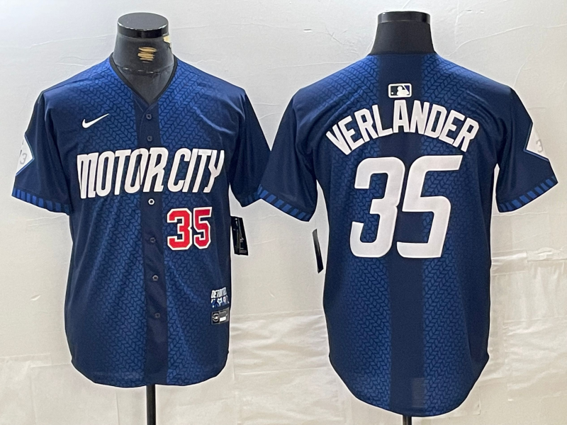Men's Detroit Tigers #35 Justin Verlander Number Navy 2024 City Connect Cool Base Limited Stitched Jersey