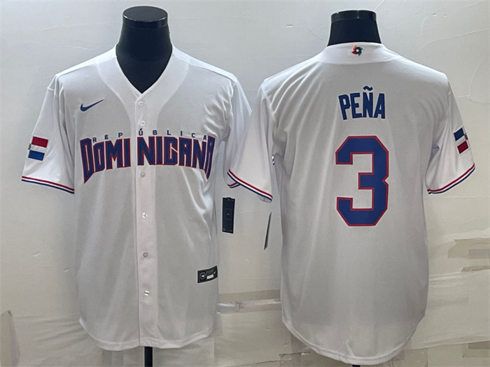 Men's Dominican Republic Baseball #3 Jeremy Pena 2023 White World Baseball Classic Stitched Jersey