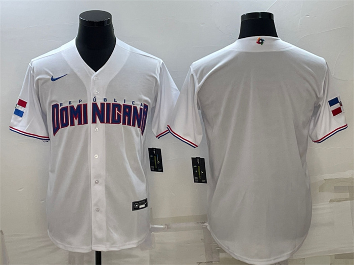 Men's Dominican Republic Baseball Blank 2023 White World Baseball Classic Replica Stitched Jersey