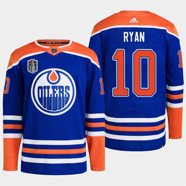 Men's Edmonton Oilers #10 Derek Ryan Royal 2024 Stanley Cup Final Patch Stitched Jersey