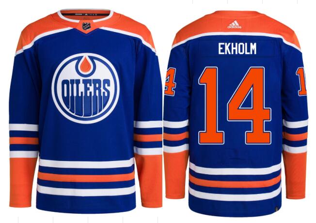 Men's Edmonton Oilers #14 Mattias Ekholm adidas Primegreen Authentic Royal Blue Home Jersey