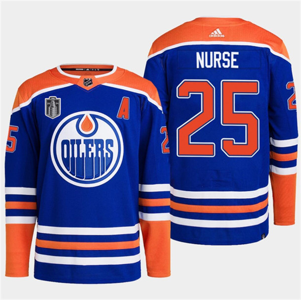 Men's Edmonton Oilers #25 Darnell Nurse Royal 2024 Stanley Cup Final Patch Stitched Jersey