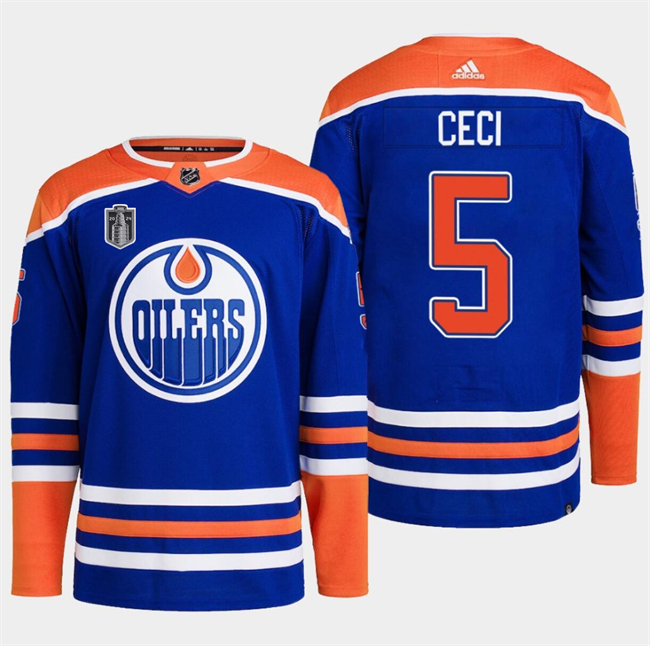 Men's Edmonton Oilers #5 Cody Ceci Royal 2024 Stanley Cup Final Patch Stitched Jersey