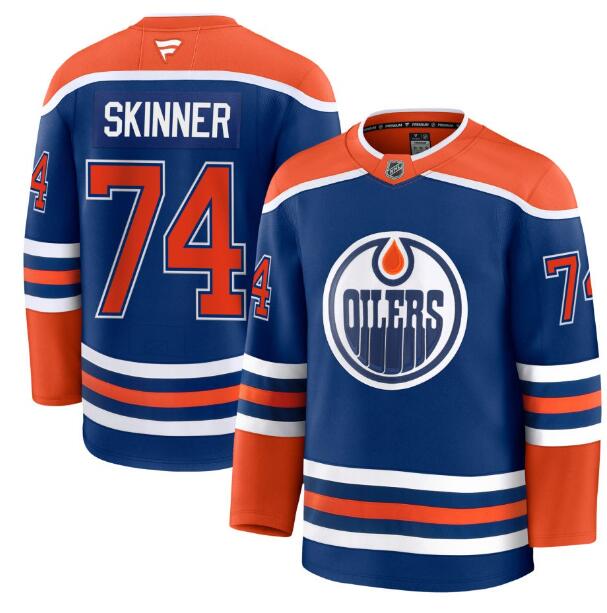 Men's Edmonton Oilers #74 Stuart Skinner Fanatics Royal Blue 2024-25 Home Premium Jersey