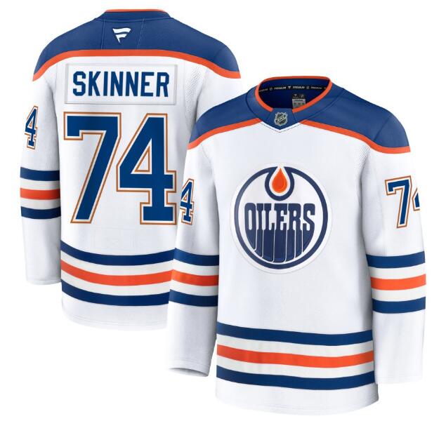 Men's Edmonton Oilers #74 Stuart Skinner Fanatics White 2024-25 Away Premium Jersey