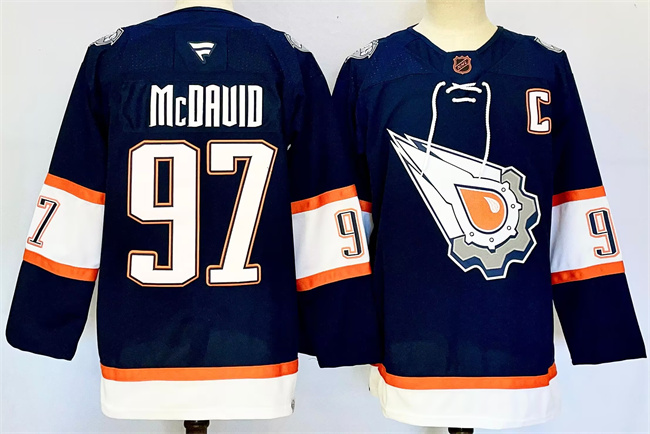 Men's Edmonton Oilers #97 Connor McDavid Navy With C Patch Reverse Retro Stitched Jersey