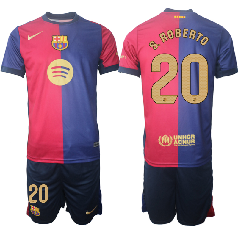 Men's FC Barcelona home 20# S.ROBERTO 2024-25 Suit Soccer Jerseys