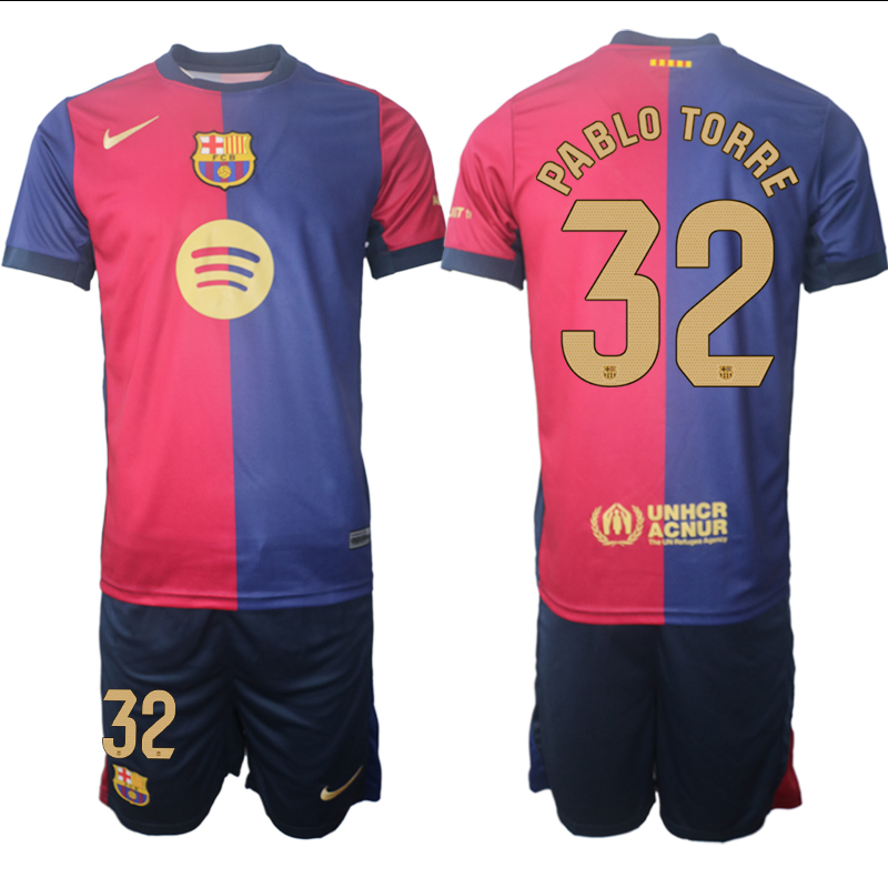 Men's FC Barcelona home 32# PABLO TORRE 2024-25 Suit Soccer Jerseys