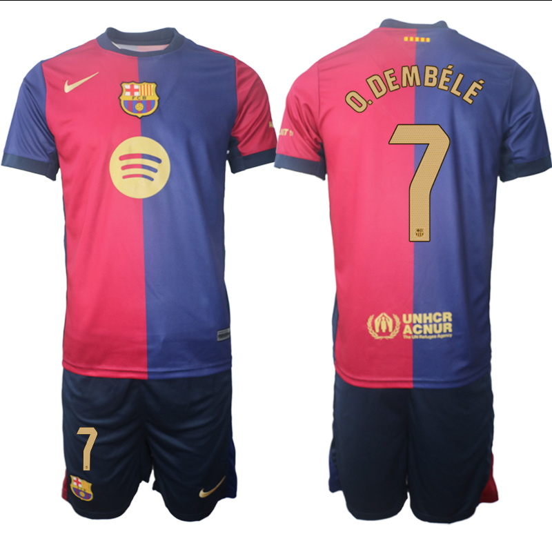 Men's FC Barcelona home 7# O.DEMBELE 2024-25 Suit Soccer Jerseys