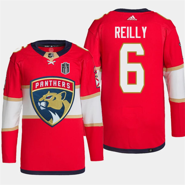 Men's Florida Panthers #6 Mike Reilly Red 2024 Stanley Cup Final Patch Stitched Jersey