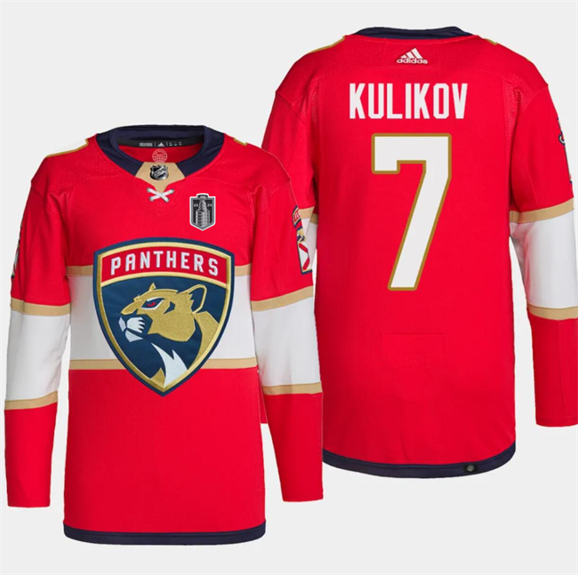 Men's Florida Panthers #7 Dmitry Kulikov Red 2024 Stanley Cup Final Patch Stitched Jersey