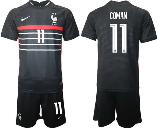 Men's France #11 Coman Black Home Soccer 2022 FIFA World Cup Jerseys Suit