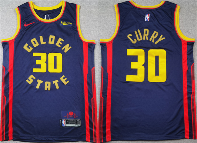 Men's Golden State Warriors #30 Stephen Curry Navy 2024-25 City Edition Stitched Basketball Jersey1