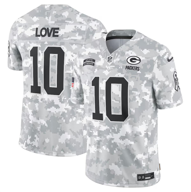 Men's Green Bay Packers #10 Jordan Love 2024 Arctic Camo Salute To Service Limited Stitched Football Jersey