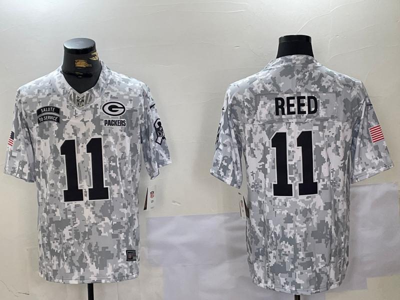 Men's Green Bay Packers #11 Jayden Reed Arctic Camo 2024 FUSE Salute to Service Limited Stitched Jersey