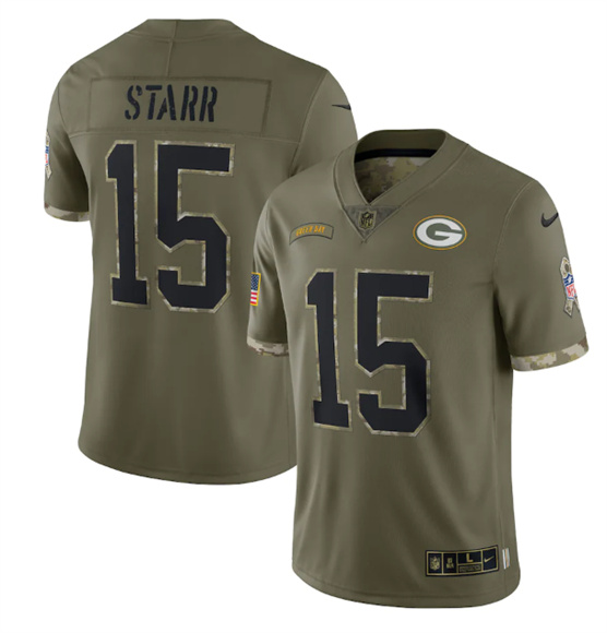 Men's Green Bay Packers #15 Bart Starr 2022 Olive Salute To Service Limited Stitched Jersey