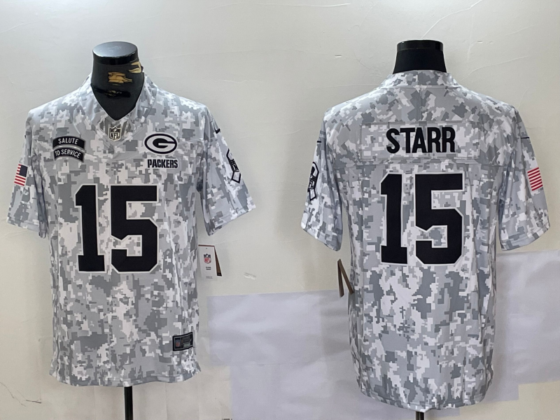 Men's Green Bay Packers #15 Bart Starr Arctic Camo 2024 FUSE Salute to Service Limited Stitched Jersey