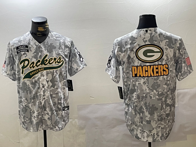 Men's Green Bay Packers Team Logo 2024 Arctic Camo Salute to Service Stitched Baseball Jerseys