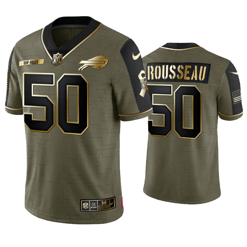 Men's Gregory Rousseau Bills #50 Olive Gold 2021 Salute To Service Men's Jersey