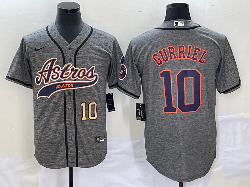 Men's Houston Astros #10 Yuli Gurriel Number Grey Gridiron Cool Base Stitched Baseball Jersey1