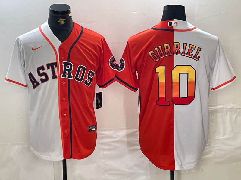 Men's Houston Astros #10 Yuli Gurriel White Orange Split Stitched Baseball Jersey