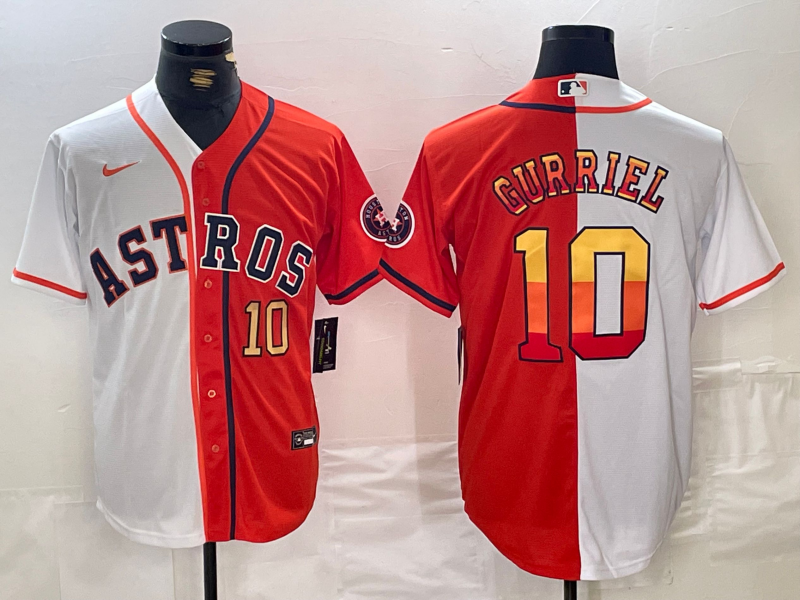 Men's Houston Astros #10 Yuli Gurriel White Orange Split Stitched Baseball Jerseys