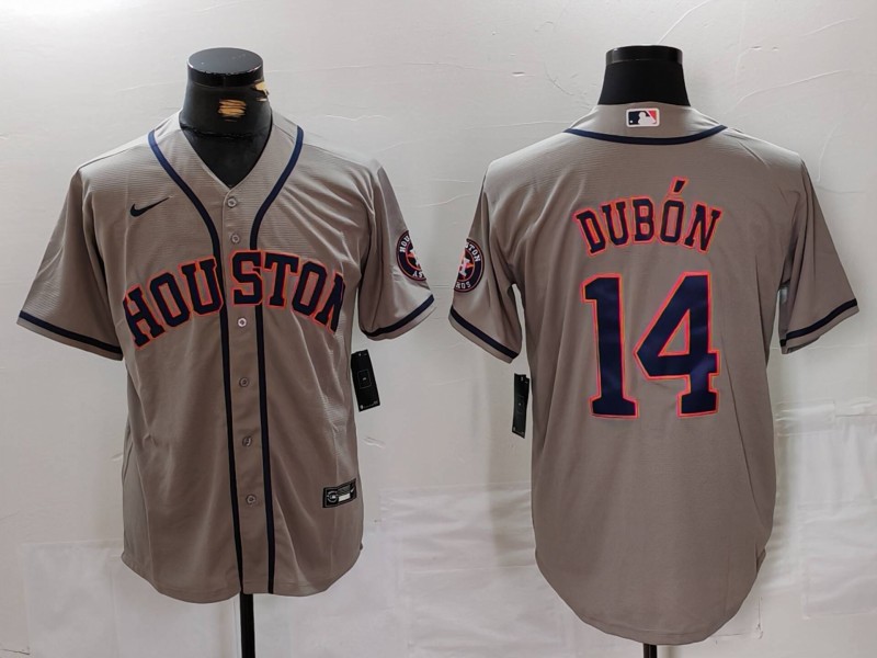 Men's Houston Astros #14 Mauricio Dubon Grey With Patch Cool Base Stitched Baseball Jersey