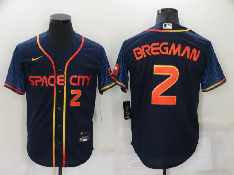 Men's Houston Astros #2 Alex Bregman Number 2022 Navy Blue City Connect Cool Base Stitched Jersey