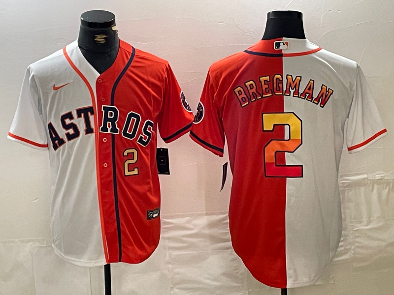 Men's Houston Astros #2 Alex Bregman White Orange Split Stitched Baseball Jerseys