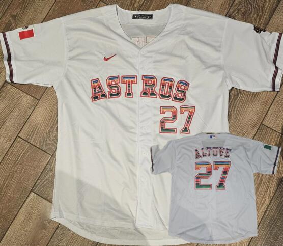 Men's Houston Astros #27 Jose Altuve Number White Rainbow World Serise Champions Patch Cool Base Stitched Jersey