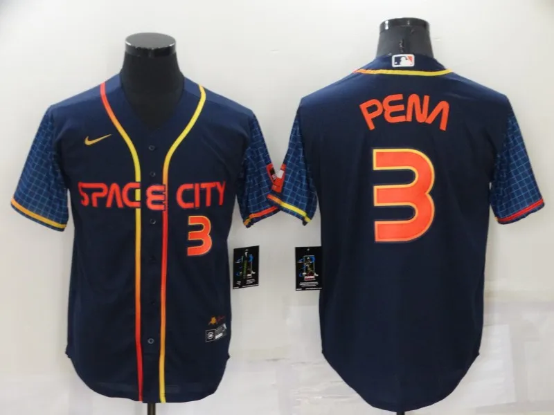 Men's Houston Astros #3 Jeremy Pena Number 2022 Navy Blue City Connect Cool Base Stitched Jersey