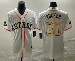 Men's Houston Astros #30 Kyle Tucker 2023 White Gold World Serise