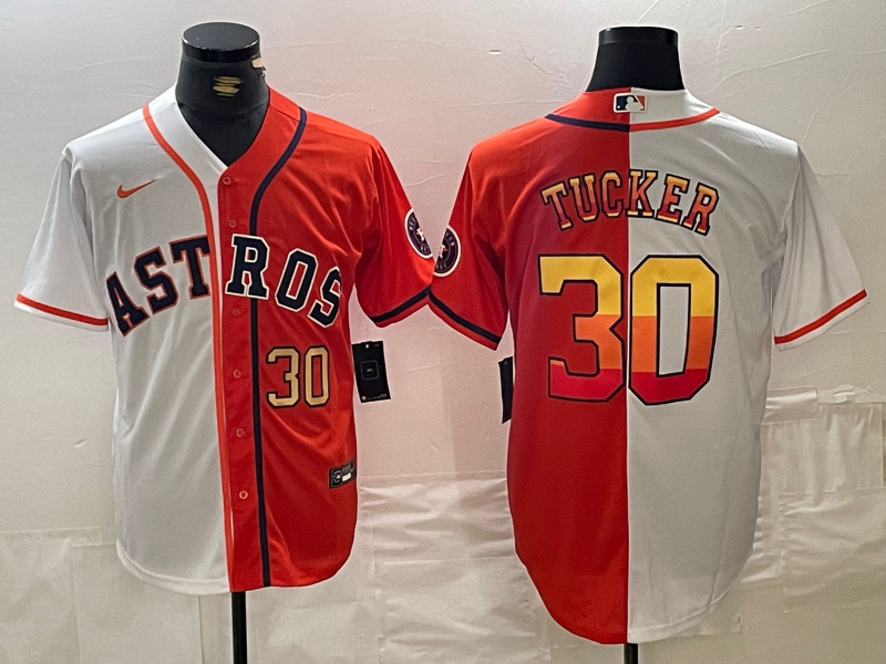 Men's Houston Astros #30 Kyle Tucker White Orange Split Stitched Baseball Jerseys
