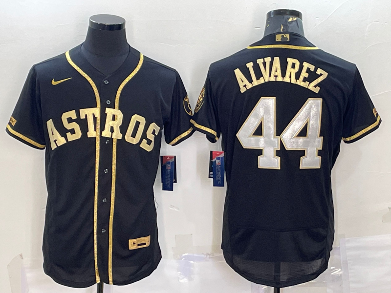 Men's Houston Astros #44 Yordan Alvarez Black Gold Flex Base Stitched Jersey