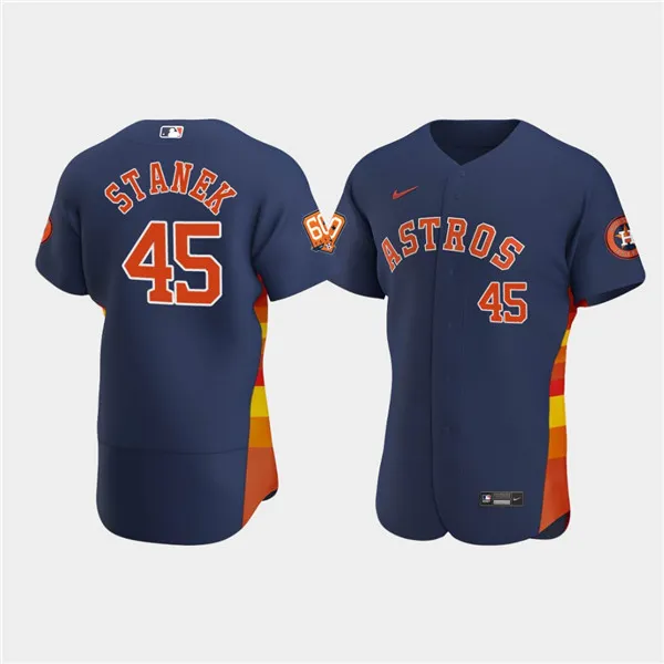 Men's Houston Astros #45 Ryne Stanek Navy 60th Anniversary Flex Base Stitched Baseball Jersey