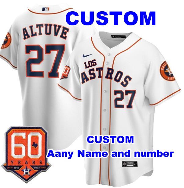 Men's Houston Astros CUSTOM White “Los Astros” Hispanic Heritage Jersey w 60th Anniversary Patch – All Stitched