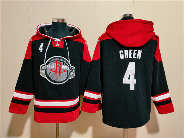 Men's Houston Rockets #4 Jalen Green Black Red Lace-Up Pullover Hoodie