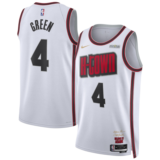 Men's Houston Rockets #4 Jalen Green White 2024-25 City Edition Stitched Jersey