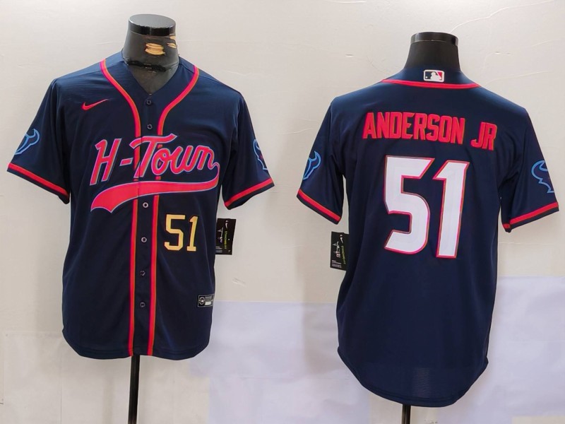 Men's Houston Texans #51 Will Anderson Jr. Navy With Patch Cool Base Stitched Baseball Jersey