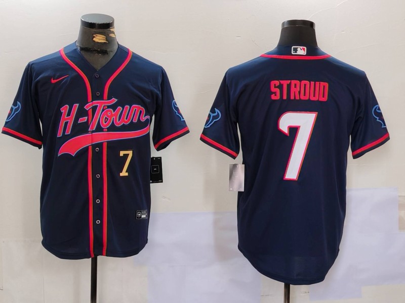 Men's Houston Texans #7 C.J. Stroud Navy With Patch Cool Base Stitched Baseball Jerseys