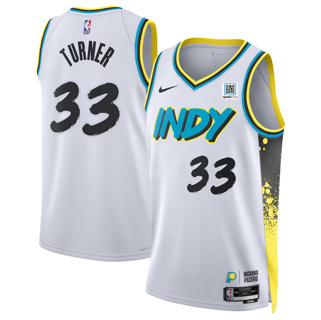 Men's Indiana Pacers #33 Myles Turner White 2024-25 City Edition Stitched Basketball Jersey