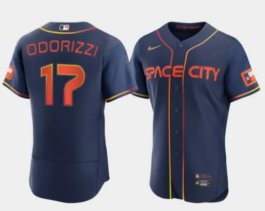 Men's Jake Odorizzi Houston Astros #17 Navy Flex Base 2022 Space City Connect Stitched Jersey